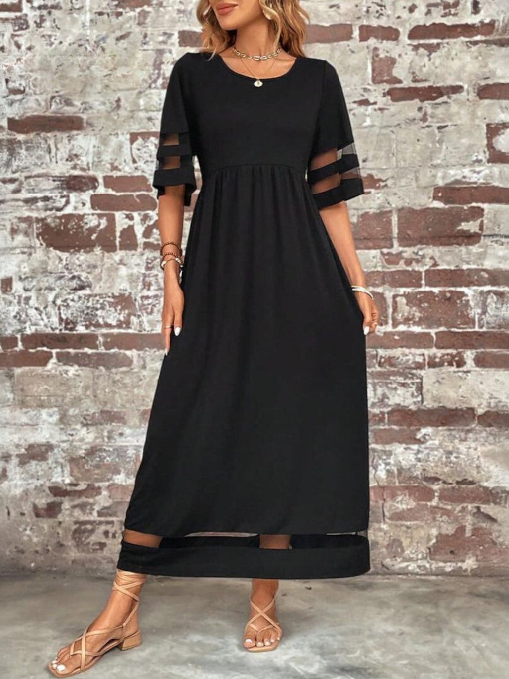 Elegant Sheer Panel Maxi Dress