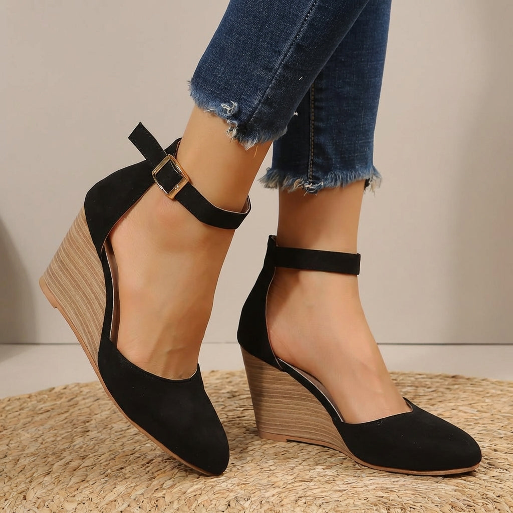 Siena Pointed-Toe Ankle Strap Wedge