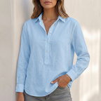 Relaxed-Fit V-Neck Popover Shirt with Cuffed Sleeves