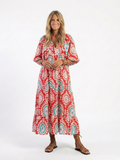 Boho Medallion Print Midi Dress with Kimono Sleeves and Ruffle Hem