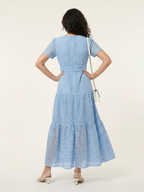 Broderie Anglaise Tiered Maxi Dress with Short Sleeves and V-Neckline