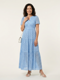 Broderie Anglaise Tiered Maxi Dress with Short Sleeves and V-Neckline