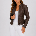 Brown Faux Leather Jacket, front view