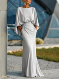 Grey Sleeveless V-Neck A-Line Midi Dress, front view