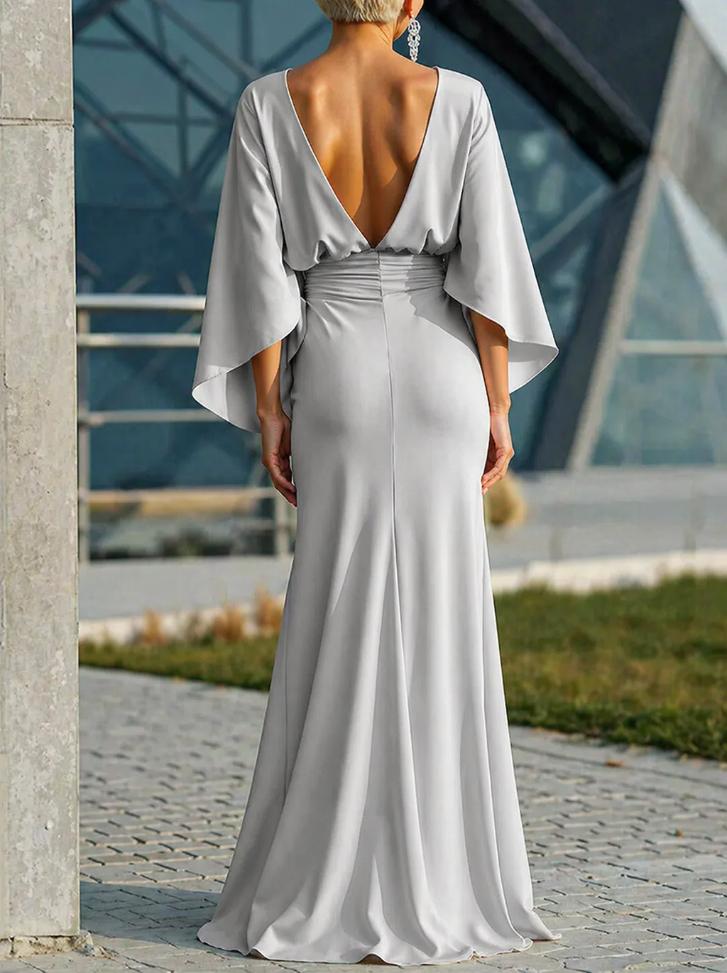 Grey Sleeveless V-Neck A-Line Midi Dress