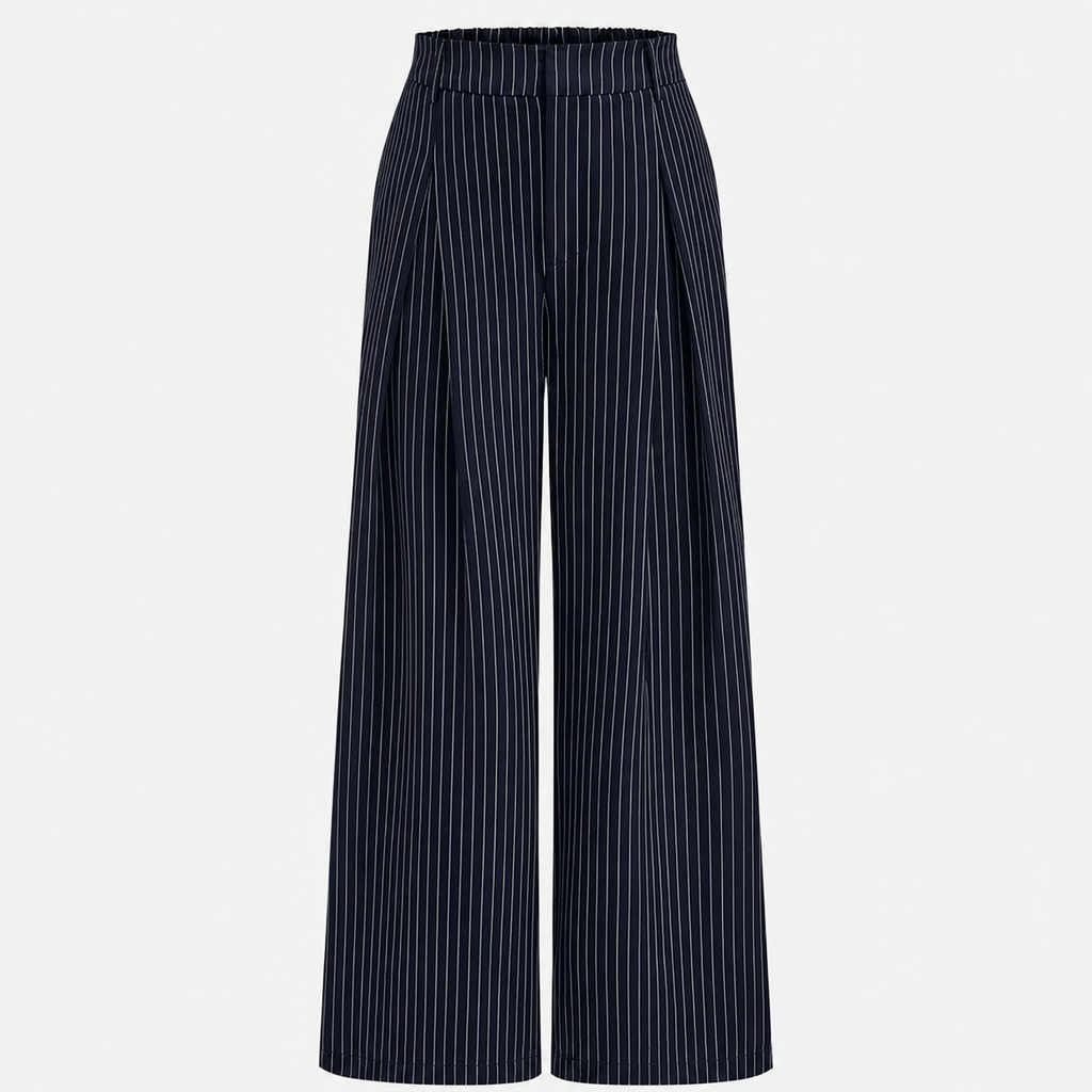 Pinstripe wrap top and wide-leg trousers co-ord set
