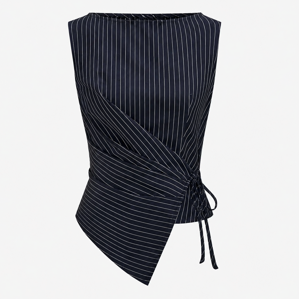 Pinstripe wrap top and wide-leg trousers co-ord set