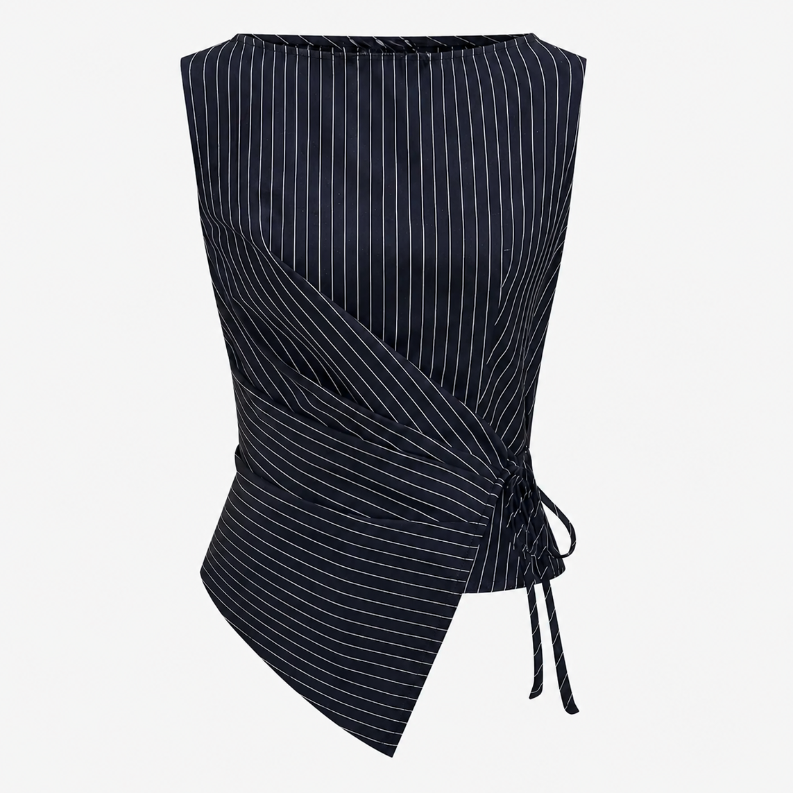 Pinstripe wrap top and wide-leg trousers co-ord set