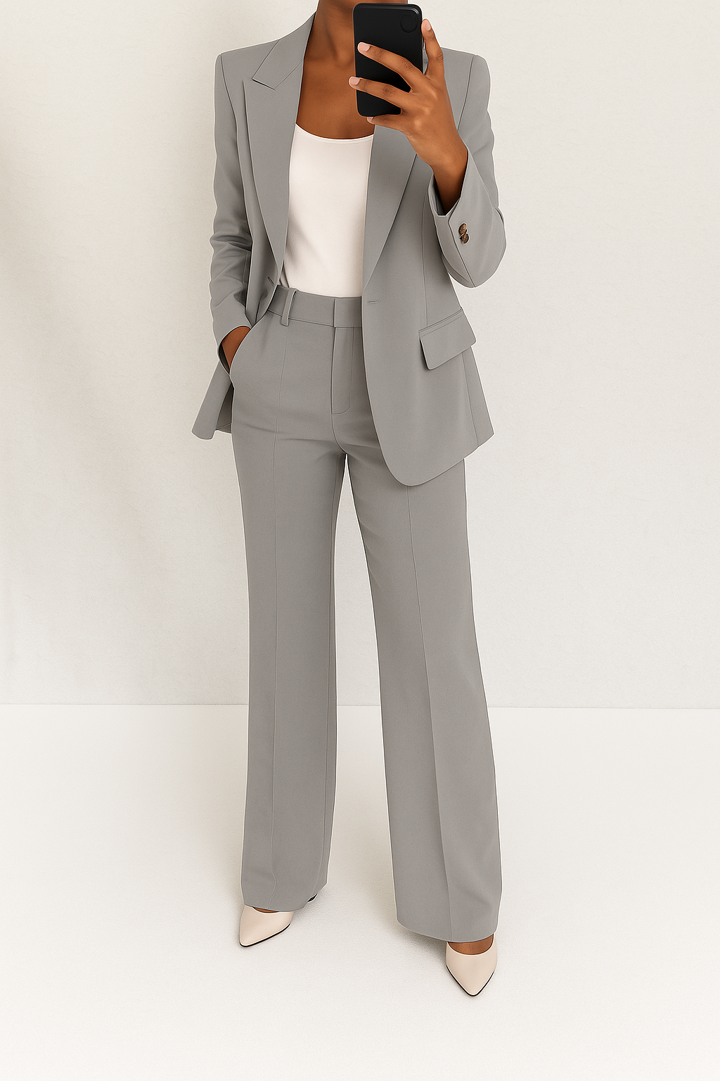 Gray tailored blazer and trouser co-ord set