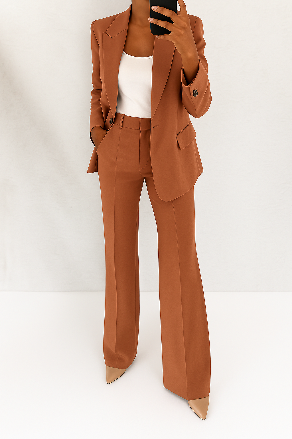 Brown tailored blazer and trouser co-ord set