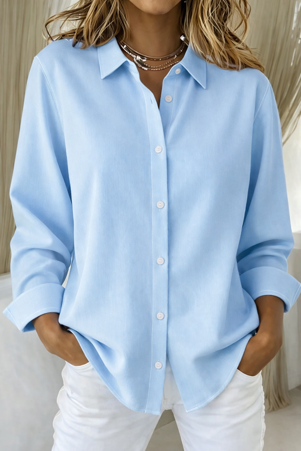 Casual Button Front Relaxed Fit Blouse