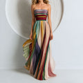 Multi-Color Strapless Pleated Maxi Dress, front view