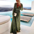 Deep V Neck Long Sleeve Shimmer Maxi Dress