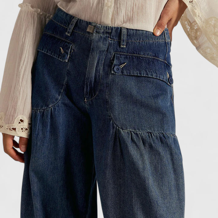 Dark Blue wide-leg pleated Pants