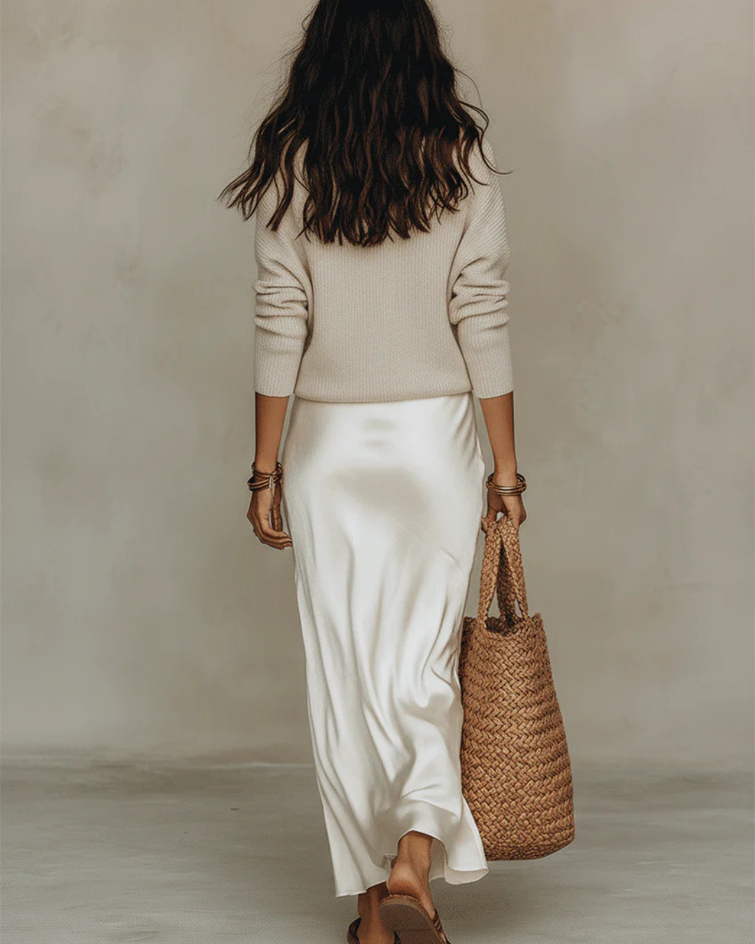 White Satin Midi Dress with Sweater
