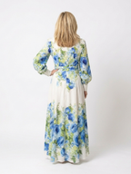 Elegant Floral Maxi Dress with Long Sleeves and Tie Waist