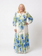 Elegant Floral Maxi Dress with Long Sleeves and Tie Waist