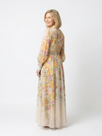 Floral Chiffon Maxi Dress with Long Sleeves and Tie Waist