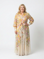 Floral Chiffon Maxi Dress with Long Sleeves and Tie Waist