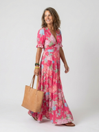 Floral Smocked Summer Dress with Puff Sleeves and Tiered Skirt