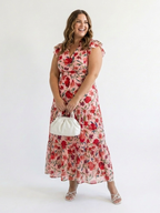 Floral Tiered Maxi Dress with Ruffle Sleeves and V-Neckline