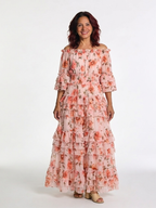 Floral Tiered Ruffle Maxi Dress with Off Shoulder Neckline