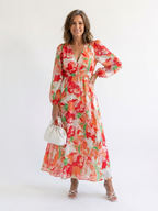 Floral Wrap Front Maxi Dress with Long Sleeves and Ruffle Tiered Skirt