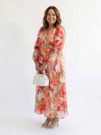 Floral Wrap Front Maxi Dress with Long Sleeves and Ruffle Tiered Skirt