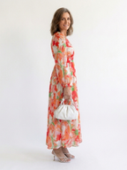 Floral Wrap Front Maxi Dress with Long Sleeves and Ruffle Tiered Skirt