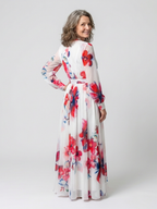 Floral Wrap Front Maxi Dress with Long Sleeves and Tie Waist