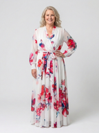 Floral Wrap Front Maxi Dress with Long Sleeves and Tie Waist