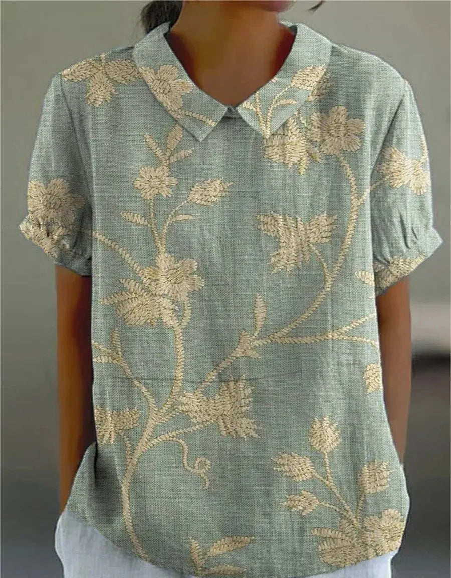 Liana | Women's Vintage Floral Linen Blouse