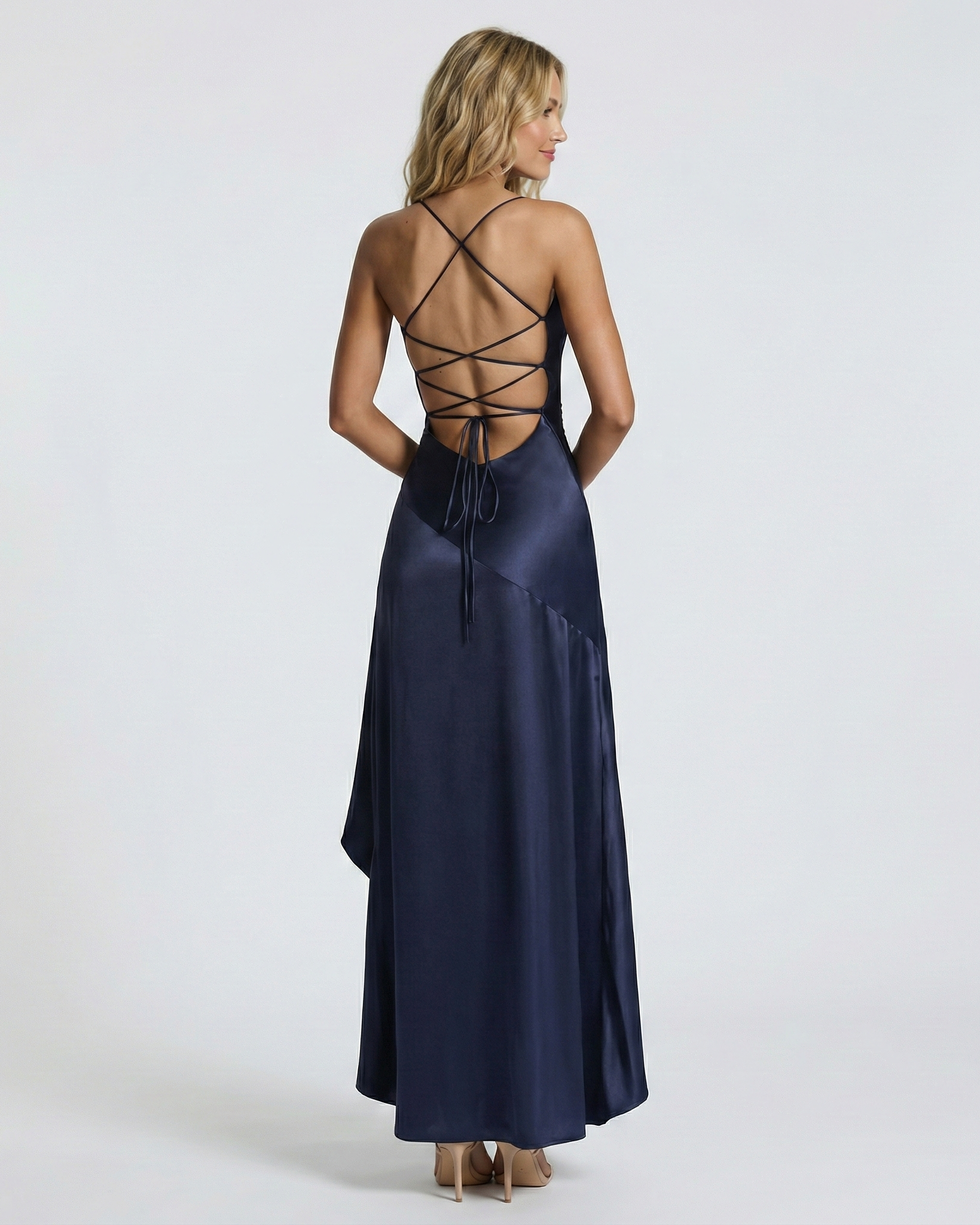 Elara - Elegant Satin Asymmetrical Maxi Dress with High Slit