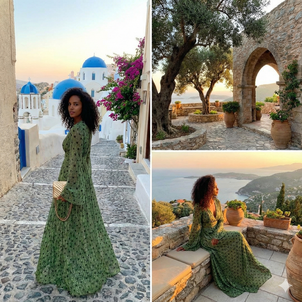 Deep V Neck Long Sleeve Shimmer Maxi Dress