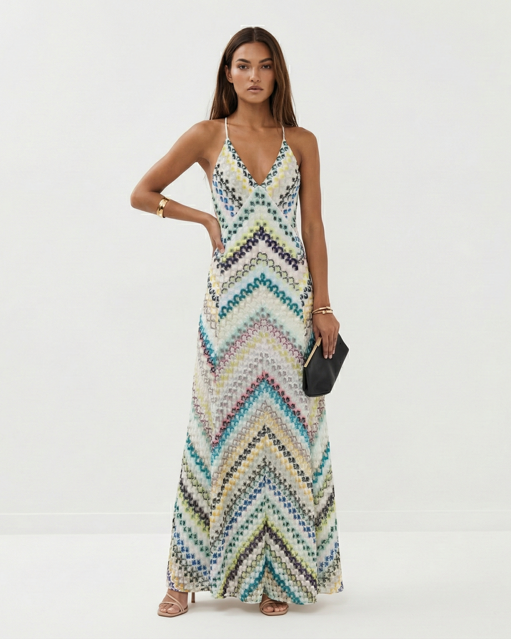 Spaghetti Strap Backless Striped Knit Maxi Dress