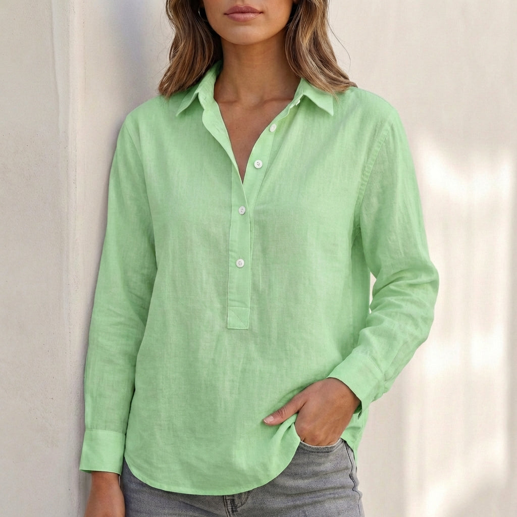 Relaxed-Fit V-Neck Popover Shirt with Cuffed Sleeves