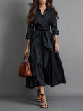 Black Wedding Guest Shirt Collar Midi Dress