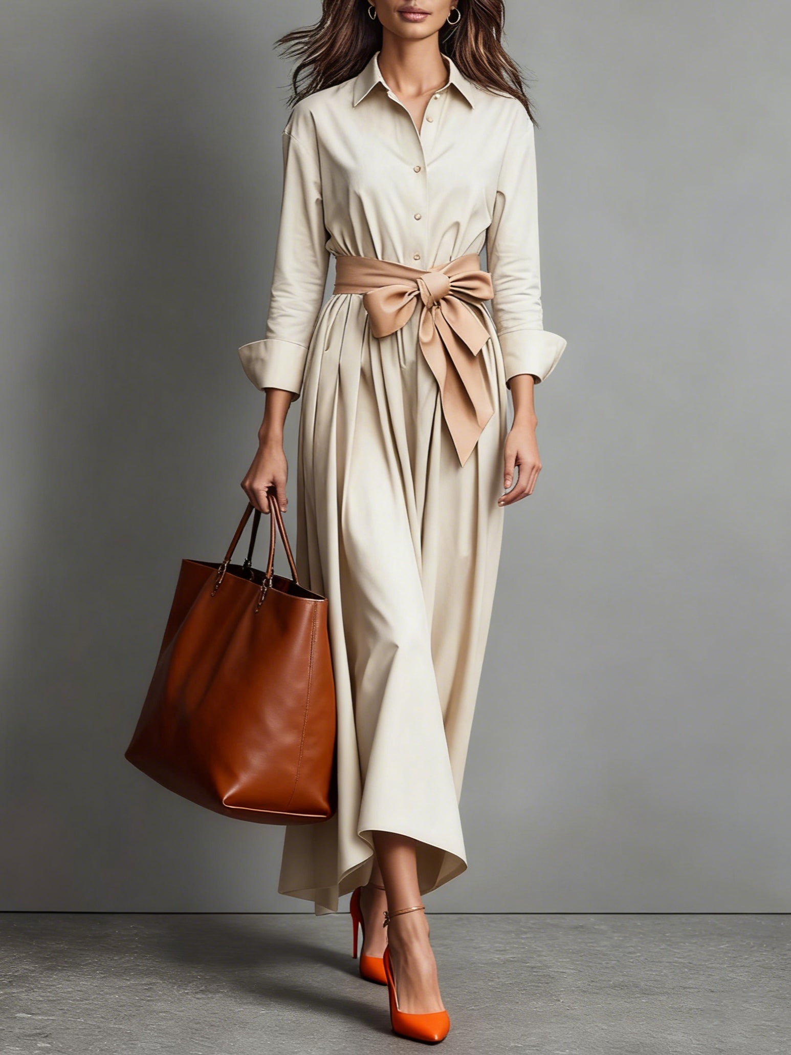Black Wedding Guest Shirt Collar Midi Dress