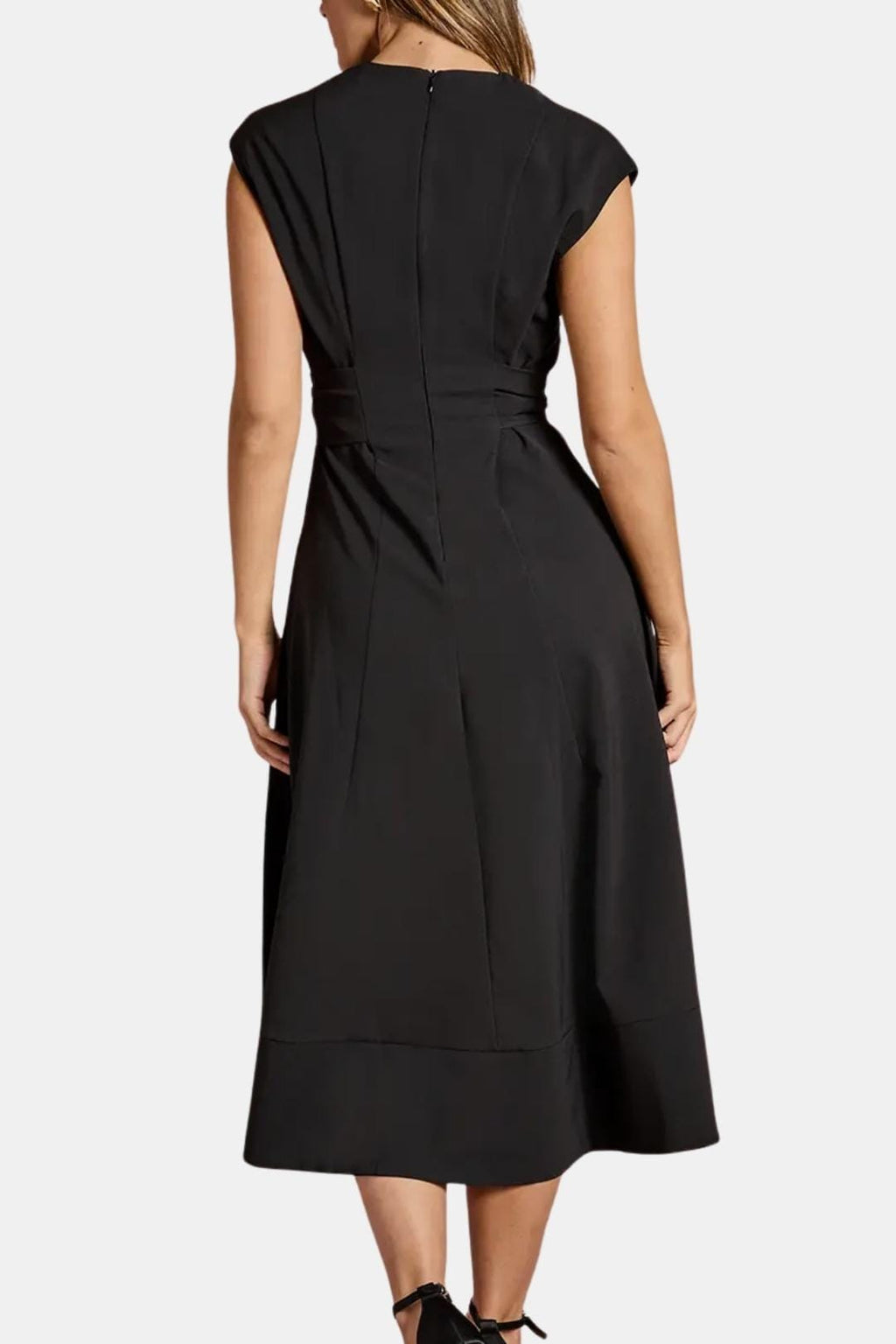 Belted V Neck Crepe Midi Dress Occasion