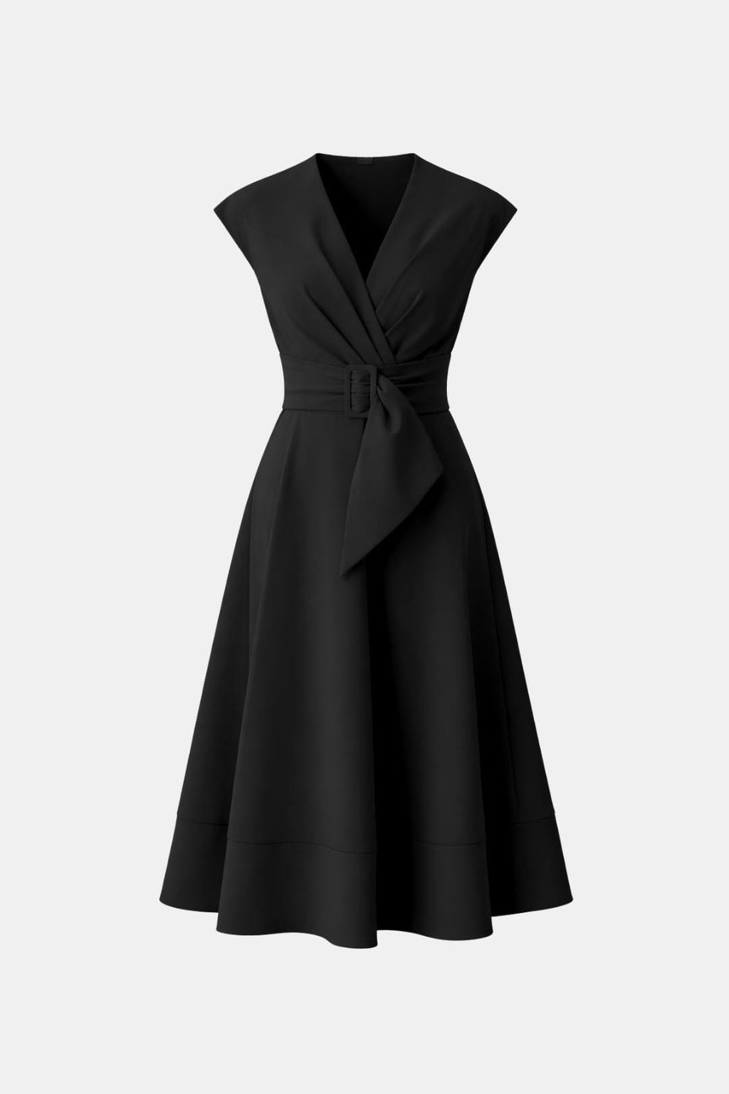 Belted V Neck Crepe Midi Dress Occasion