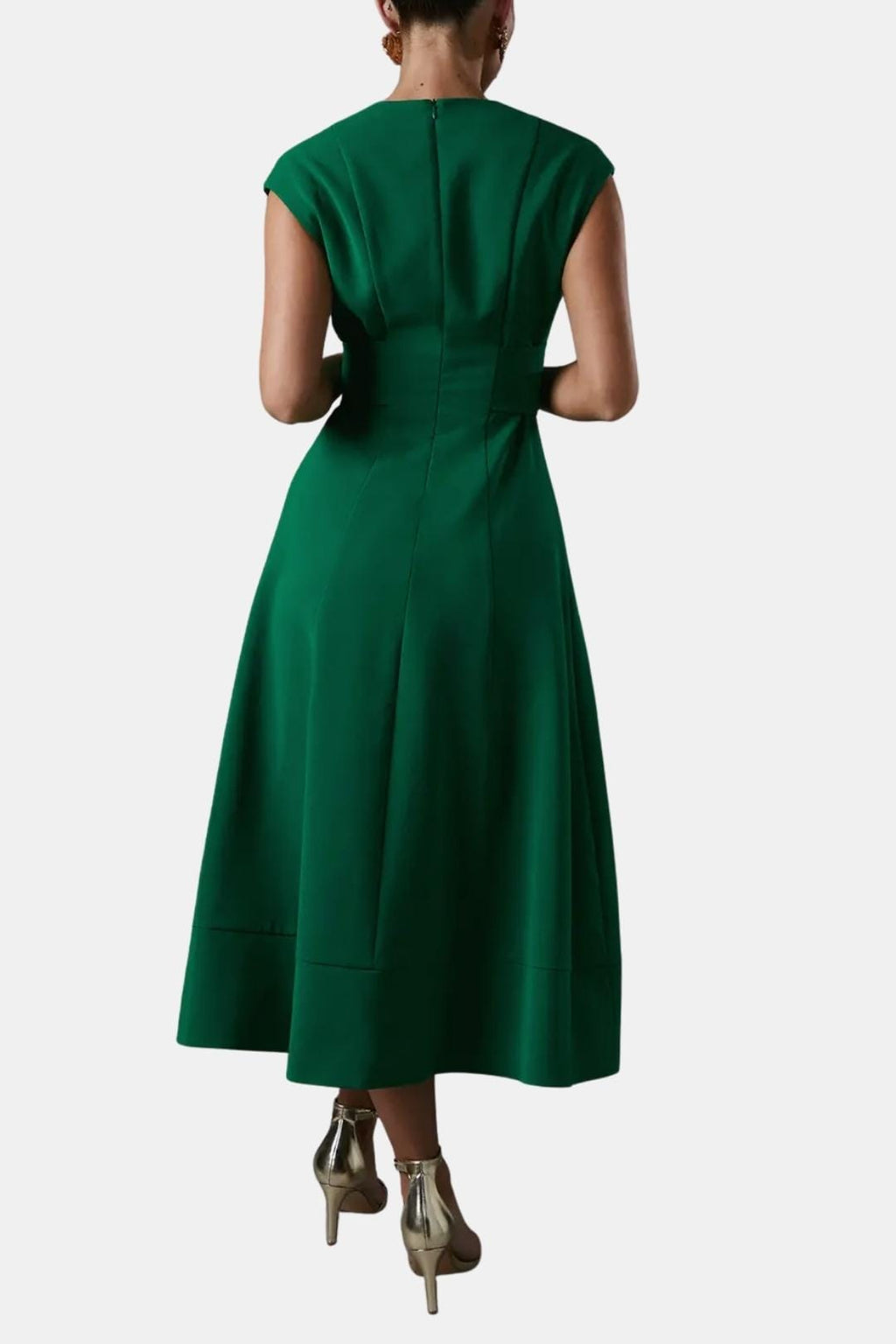 Belted V Neck Crepe Midi Dress Occasion