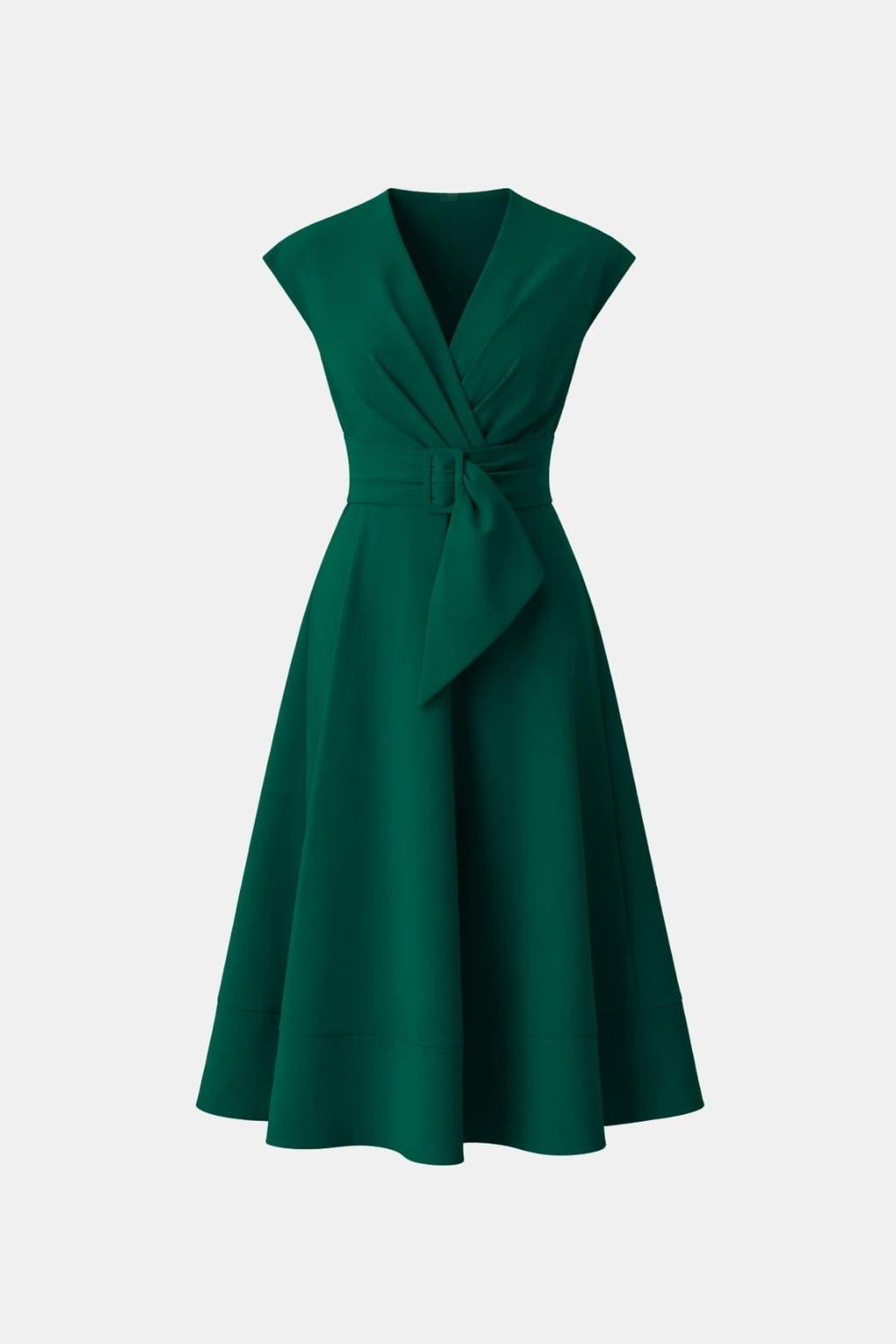 Belted V Neck Crepe Midi Dress Occasion