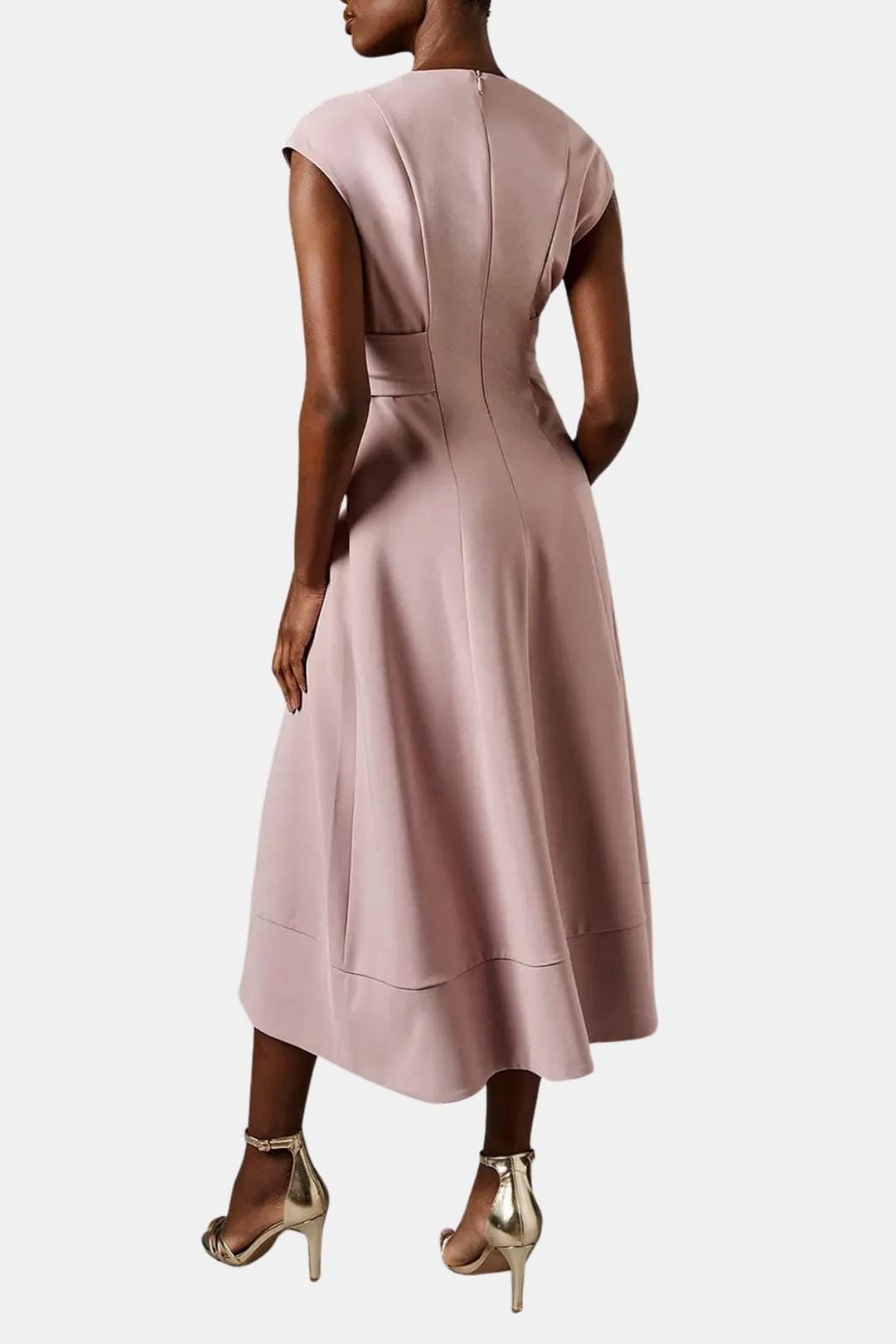 Belted V Neck Crepe Midi Dress Occasion