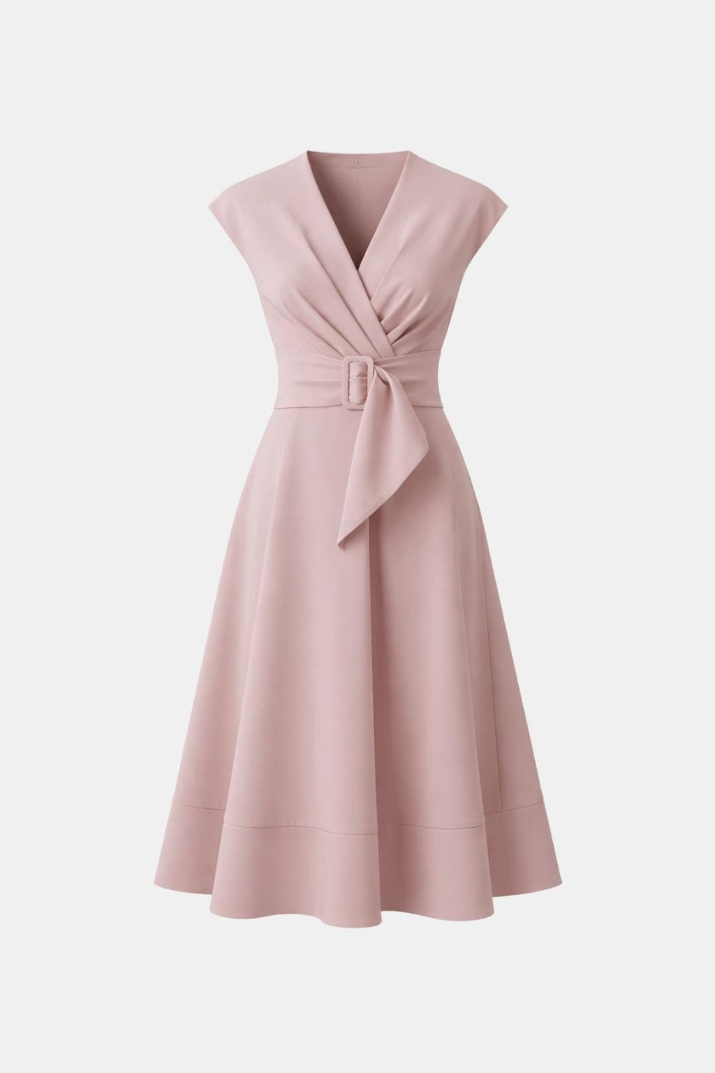 Belted V Neck Crepe Midi Dress Occasion