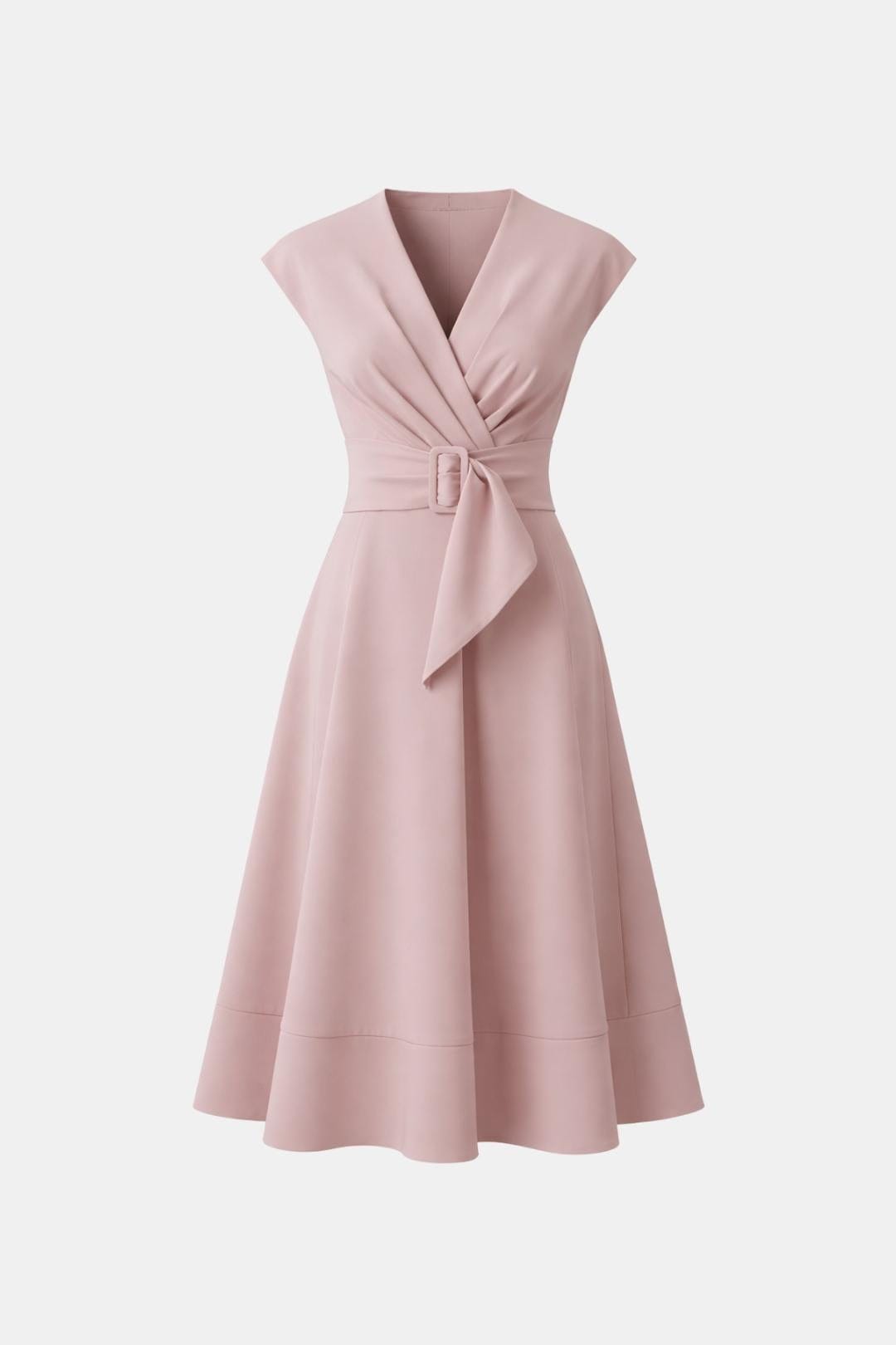 Belted V Neck Crepe Midi Dress Occasion