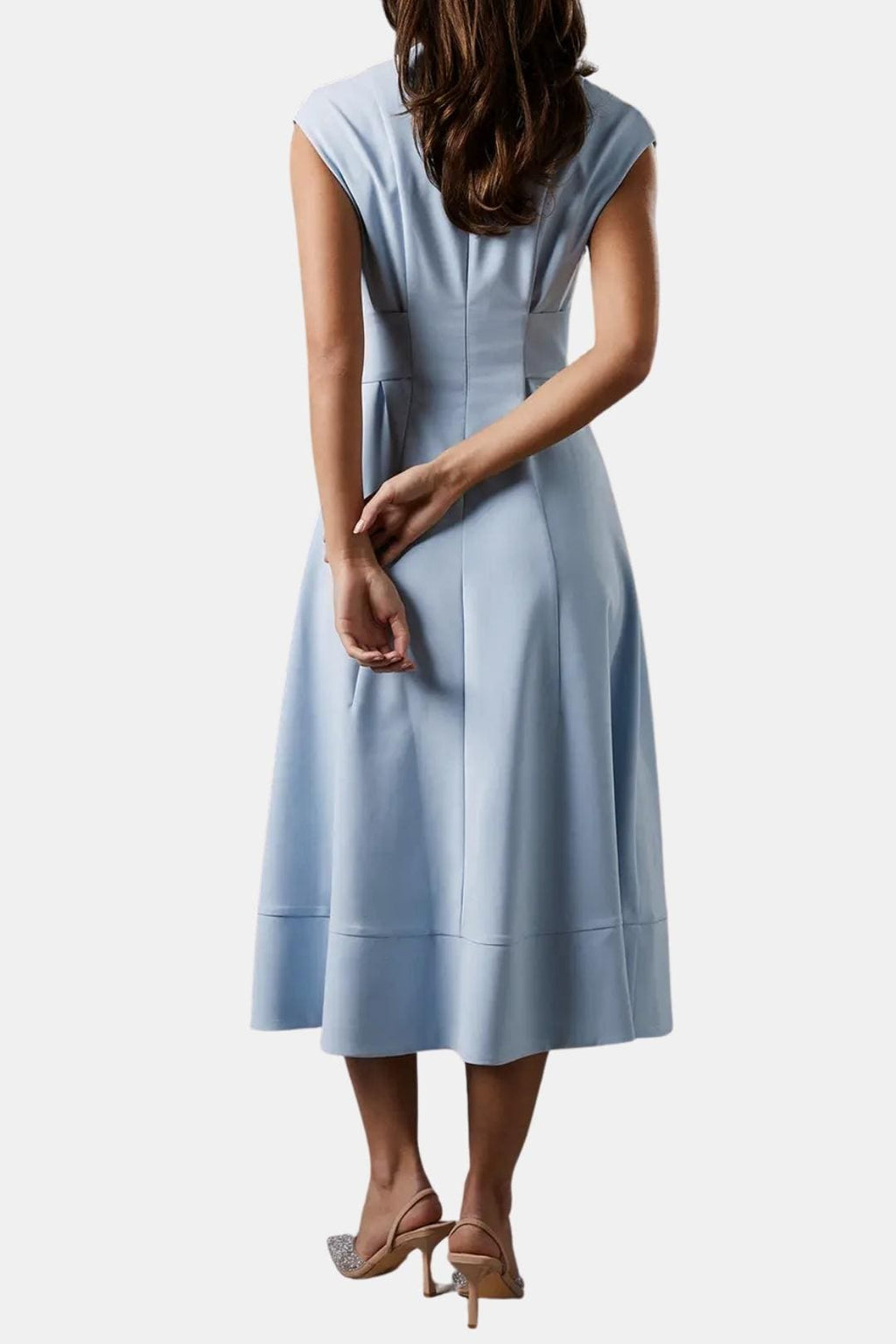 Belted V Neck Crepe Midi Dress Occasion