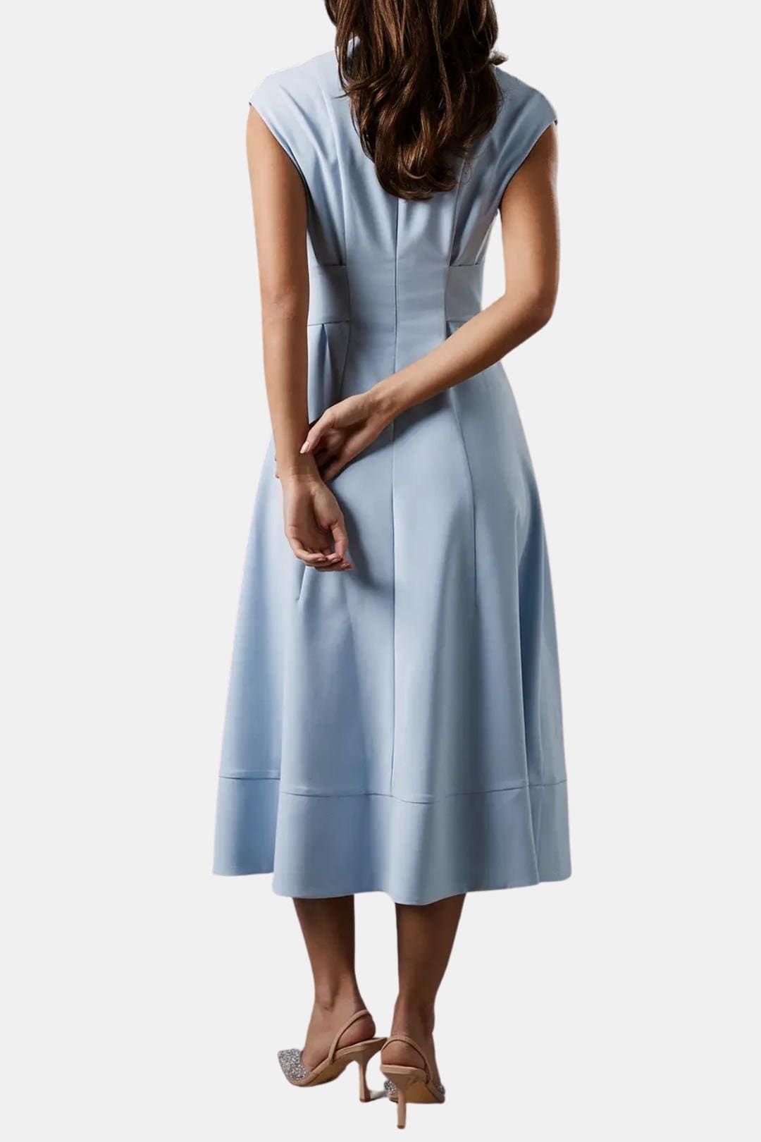 Belted V Neck Crepe Midi Dress Occasion