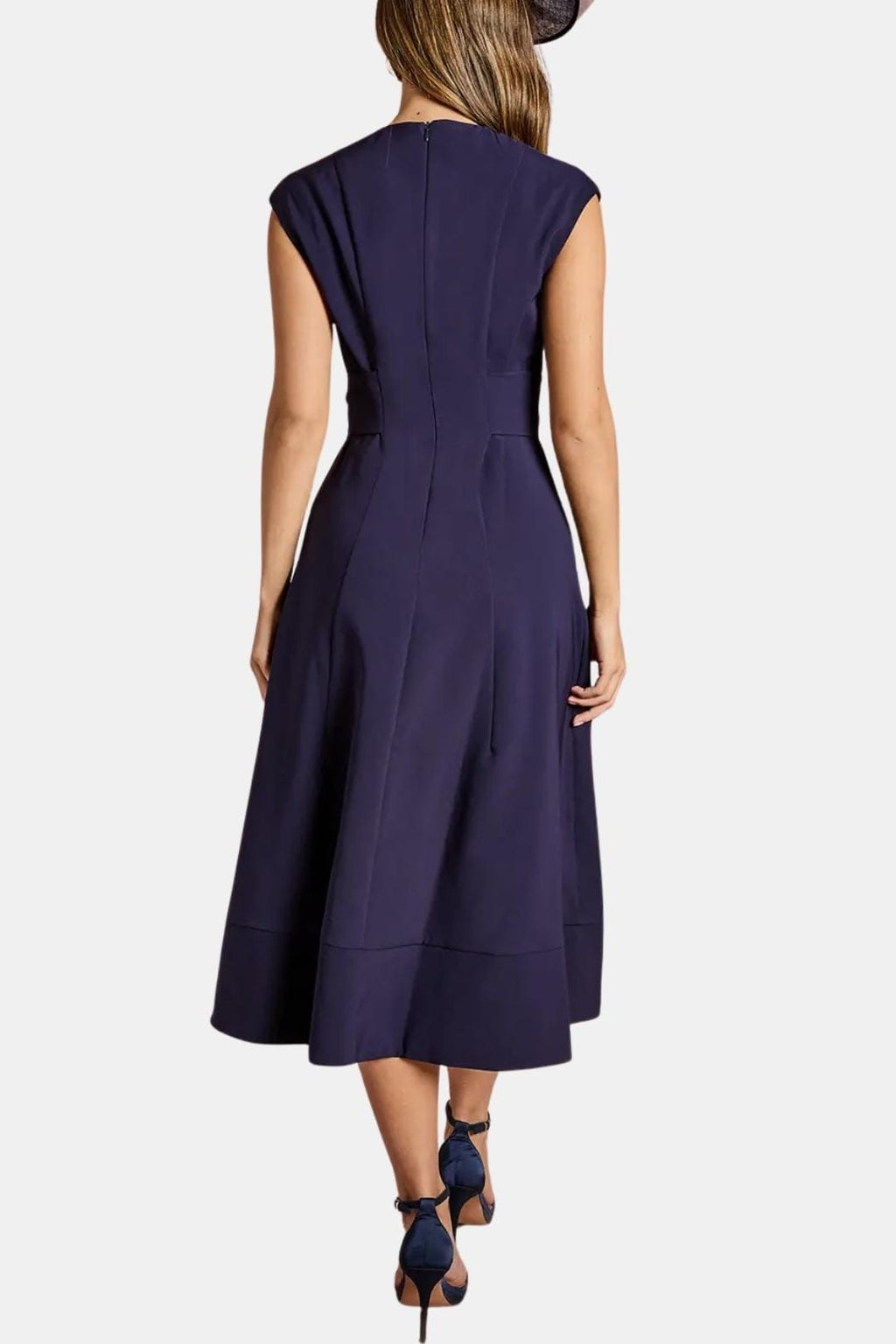 Belted V Neck Crepe Midi Dress Occasion