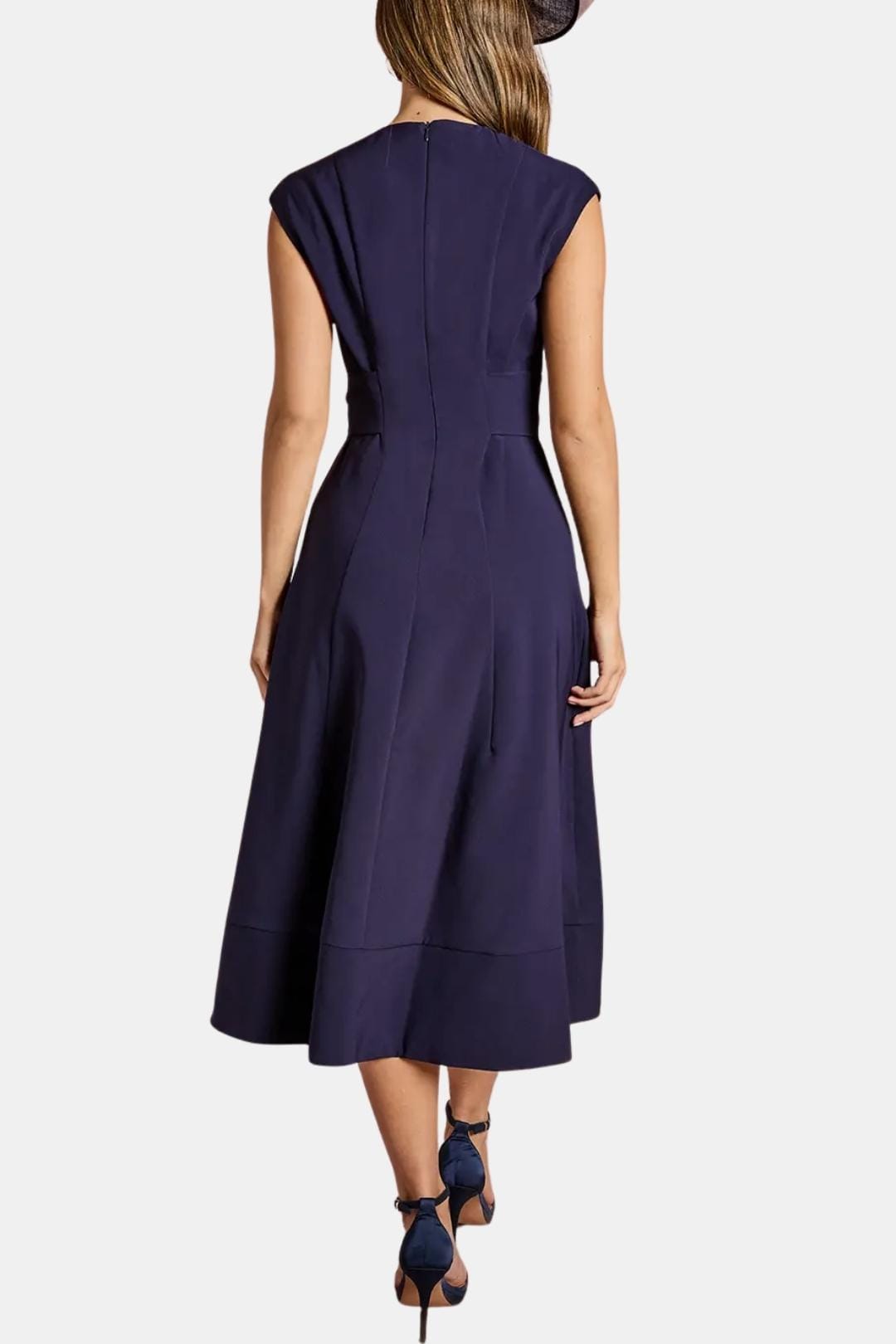 Belted V Neck Crepe Midi Dress Occasion