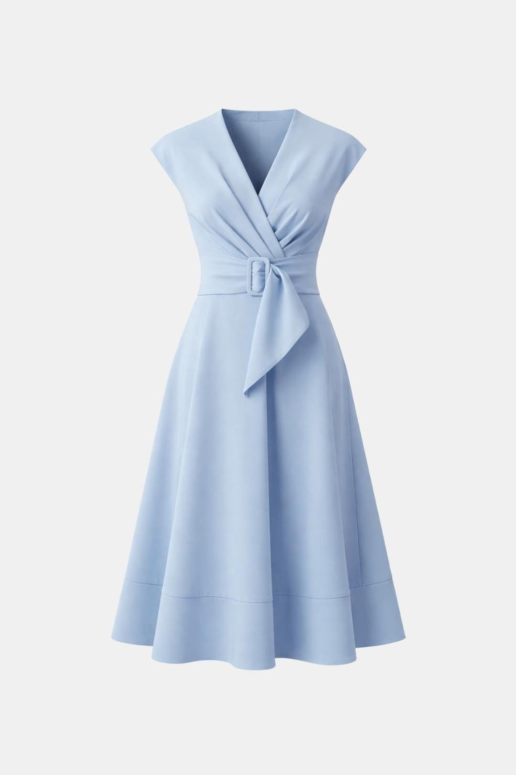 Belted V Neck Crepe Midi Dress Occasion